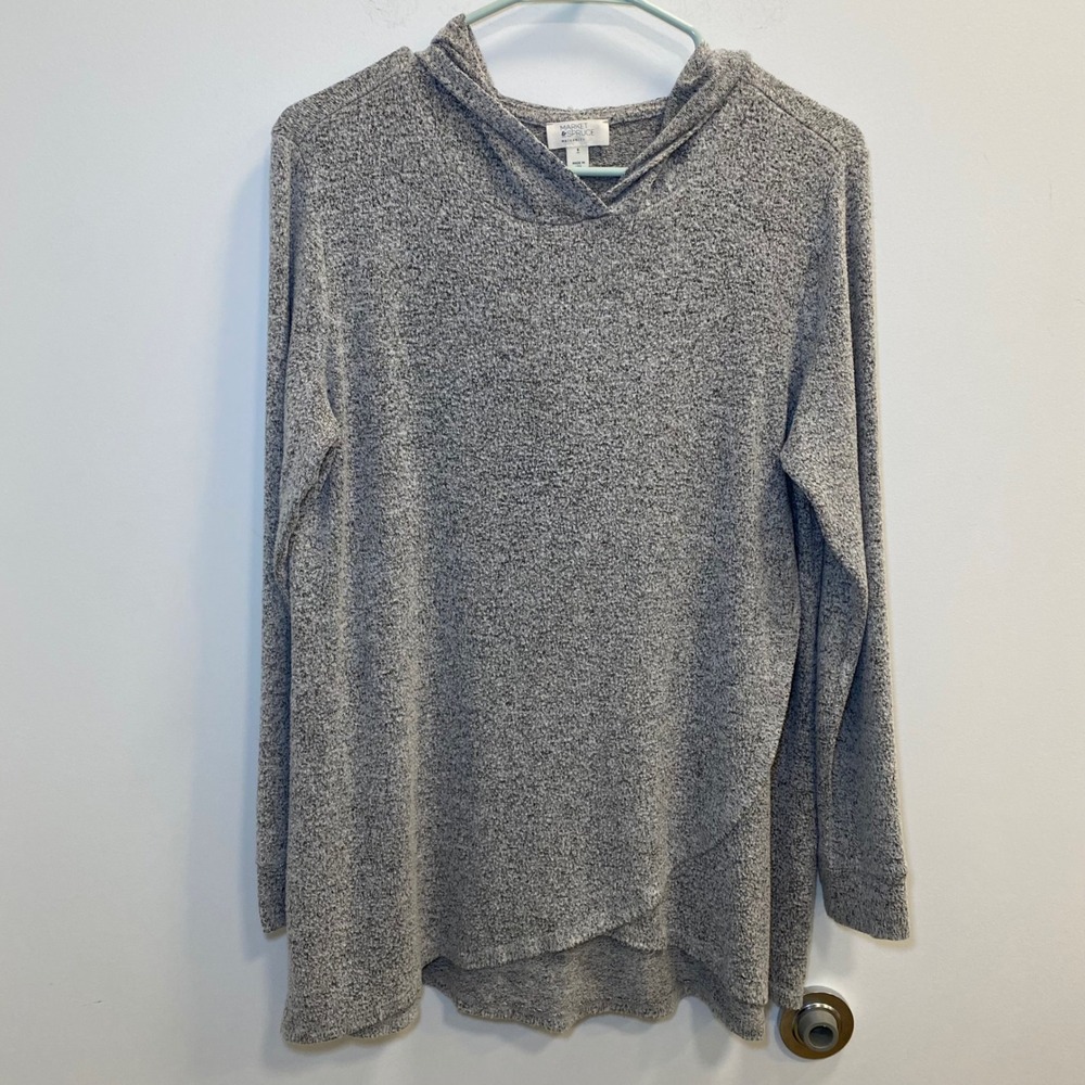Market & Spruce Women Maternity Hoodie S Grey Tulip Nursing Soft Casual Marled